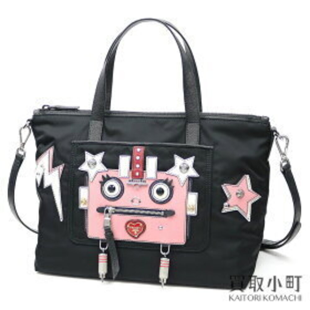Prada Tessuto Robot Nero Black Petalo Tote Bag Appliqu Shoulder Crossbody ELT